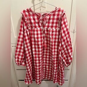 NWOT SHEIN Curve 4XL Red and White Gingham Long Sleeve Dress w/ Tassel Tie
